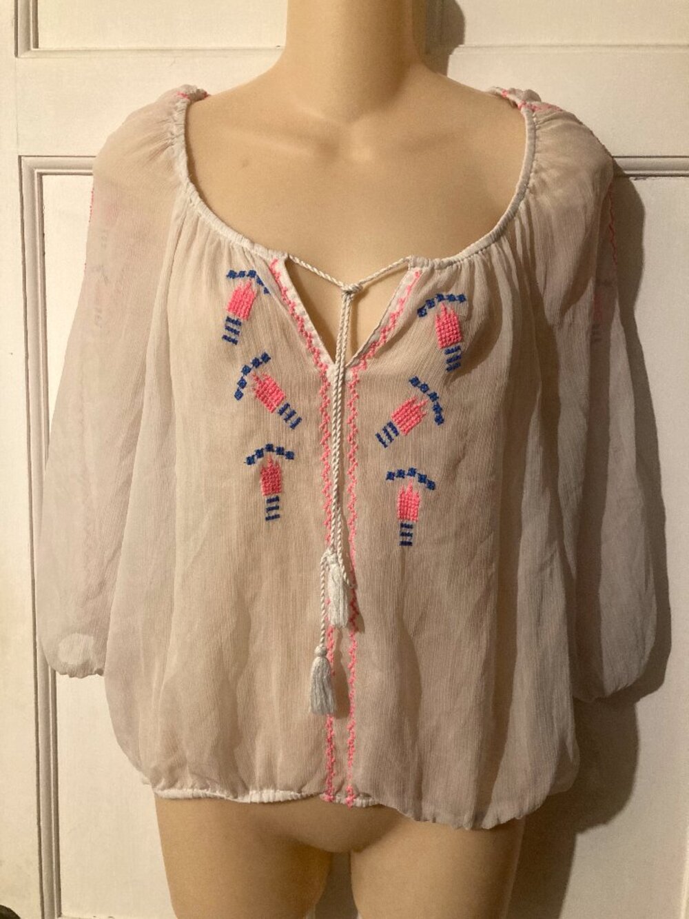 ARIZONA Women's Sheer 3/4 Sl On/Off Shoulder Boho Top ~ Sz M